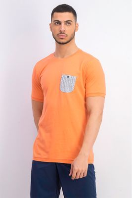 Mens Stripe Side Pocket T-Shirt Coral Mens Stripe Side Pocket T-Shirt Coral