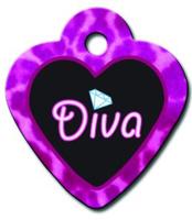 The Hillman Id Tag - Heart Small Diva Black/Pink Dog And Cat