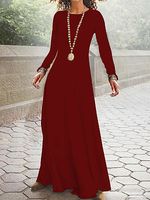 Casual Solid Color Round Neck Long Sleeve Maxi Dress