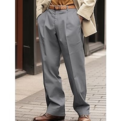 Men's Trousers Chinos Chino Pants Pleated Pants Pocket Straight Leg Plain Comfort Breathable Outdoor Daily Going out Cotton Blend Fashion Casual White Khaki miniinthebox