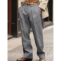 Men's Trousers Chinos Chino Pants Pleated Pants Pocket Straight Leg Plain Comfort Breathable Outdoor Daily Going out Cotton Blend Fashion Casual White Khaki miniinthebox - thumbnail