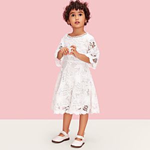 Kids Toddler Little Girls' Dress Solid Colored Lace White Midi Short Sleeve Princess Dresses Spring  Summer Regular Fit 2-8 Years Lightinthebox