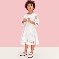 Kids Toddler Little Girls' Dress Solid Colored Lace White Midi Short Sleeve Princess Dresses Spring  Summer Regular Fit 2-8 Years Lightinthebox - thumbnail