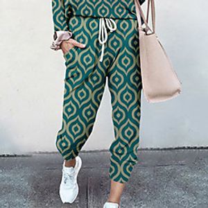Women's Basic Soft Comfort Going out Gym Palazzo Pants Geometric Pattern Full Length Pocket Elastic Drawstring Design Print Green Lightinthebox
