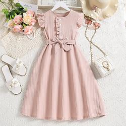 Kids Girls' Dress Solid Color Sleeveless Casual Fashion Daily Polyester Knee-length Summer 7-13 Years Khaki Lightinthebox