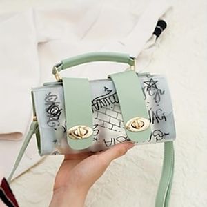 Women's Handbag Shoulder Bag Messenger Bag PVC Office Daily Buckle Adjustable Large Capacity Waterproof Letter Black White Green Lightinthebox