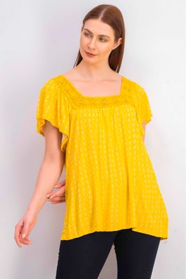 Womens Crochet Square Neckline Top Dark Yellow Womens Crochet Square Neckline Top Dark Yellow