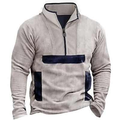 Men's Sweatshirt Polar Fleece Quarter Zip Sweatshirt Light Grey Half Zip Color Block Pocket Sports  Outdoor Daily Holiday Streetwear Basic Casual Spring   Fall Clothing Apparel Hoodies Sweatshirts  miniinthebox