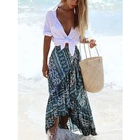Women's Skirt Long Skirt Maxi Polyester Red Blue Skirts Ruffle Split Ends Print coastalgrandmastyle Boho Summer Holiday Beach One-Size Lightinthebox - thumbnail