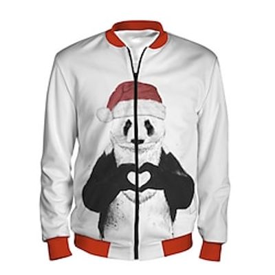 Panda Casual Men's Bomber Jacket Coat Christmas Sports  Outdoor Daily Wear Fall  Winter Standing Collar Long Sleeve Black White Red S M L Polyester Jacket Lightinthebox