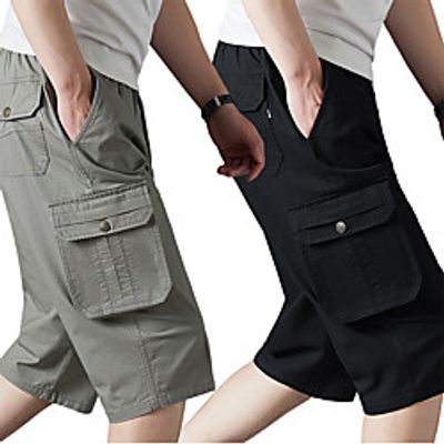 Men's Hiking Shorts Summer Outdoor Regular Fit Ripstop Quick Dry Multi Pockets Breathable Cotton Below Knee Capri Pants Bottoms Army Green Black Grey Light Grey Khaki Work Hunting Fishing XL XXL XXXL Lightinthebox