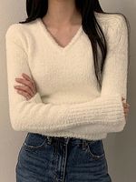 V-neck Knitted Pullover Top Sweater