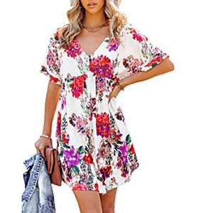 Women's A Line Dress Short Mini Dress White Black Half Sleeve Floral Print Spring Summer V Neck Casual 2021 S M L XL Lightinthebox