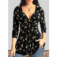 Christmas Shirt Women's T shirt Tee Velvet Snowflake Black Flowing tunic Print Long Sleeve Party Christmas Weekend Festival  Holiday V Neck Regular Fit Spring   Fall Lightinthebox - thumbnail