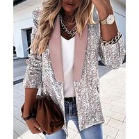 Women's Blazer Regular Quick Dry Sequin Coat Pink Active Party Fall Open Front Notch lapel collar Regular Fit S M L XL XXL 3XL Lightinthebox - thumbnail