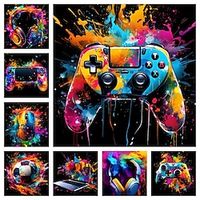 Wall Art Canvas Colorful Neon Gamer Controller Prints and Posters Pictures Decorative Fabric Painting For Living Room Pictures No Frame miniinthebox