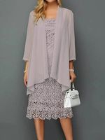 Fashion Lace Round Neck Three-quarter Sleeve Two Piece Midi Dress