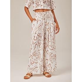 Artistic Print Elastic Tie Waist Linen-Like Fabric Wide-Leg Pants