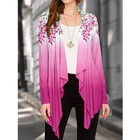 Women's Plus Size Open Front Jacket Casual Spring Jacket Print Floral Simple Loose Fit Outerwear Long Sleeve Summer Lightinthebox - thumbnail