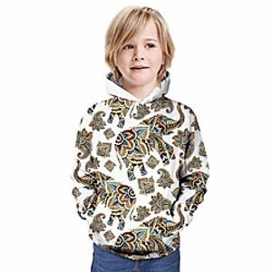 Kids Boys' Hoodie  Sweatshirt Long Sleeve 3D Print Elephant Animal Unisex Beige Children Tops Summer Active Daily Wear Christmas Regular Fit 3-13 Years miniinthebox