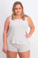 Womens Plus Size Printed Top & Short 2 Set  Ash Grey/White - thumbnail