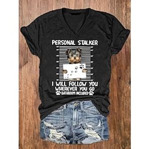 Women's T shirt Tee Dog Graphic Letter Casual Daily T shirt Tee Short Sleeve Patchwork Print V Neck Basic White Black Blue S Lightinthebox