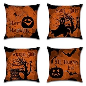 Halloween Party Double Side Cushion Cover 4PC Soft Decorative Square Throw Pillow Cover Cushion Case Pillowcase for Bedroom Livingroom Superior Quality Machine Washable Indoor Cushion for Sofa Couch Bed Chair Boo Pumpkin Skull Cat Bat miniinthebox
