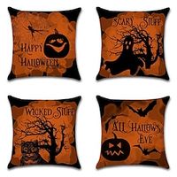 Halloween Party Double Side Cushion Cover 4PC Soft Decorative Square Throw Pillow Cover Cushion Case Pillowcase for Bedroom Livingroom Superior Quality Machine Washable Indoor Cushion for Sofa Couch Bed Chair Boo Pumpkin Skull Cat Bat miniinthebox - thumbnail