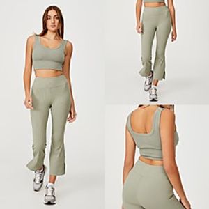 Women's 2pcs Yoga Suit Summer Flare Leg Solid Color Sports Bra Tights Clothing Suit Light Purple Green Spandex Yoga Fitness Gym Workout Tummy Control Butt Lift Quick Dry Sleeveless Sport Activewear Lightinthebox