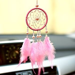 Car Interior Rearview Mirror Hanging Decor Handmade Grids Nature Feather Wind-bell Car Charms Pendant Accessories Interior Decoration Car Accessories 1PCS Lightinthebox