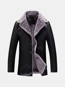 Notch Collar Fleece Leather Jacket