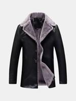 Notch Collar Fleece Leather Jacket - thumbnail