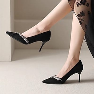 Women's Heels Dress Shoes Party Daily Rhinestone Stiletto Pointed Toe Elegant Fashion Minimalism Suede Loafer Black Lightinthebox Women's Heels Dress Shoes Party Daily Rhinestone Stiletto Pointed Toe Elegant Fashion Minimalism Suede Loafer Black Lightinthebox