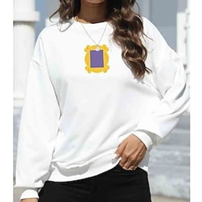 Women's Sweatshirt Friends Sweatshirt, Gift For Friends Friends I'll Be There For You Door Frame Pullover Cotton Geometric Active Fashion Print Black White Casual Sports Round Lightinthebox