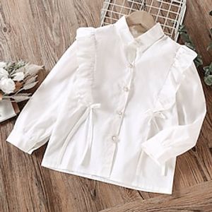 Kids Girls' Back to School Shirt Long Sleeve Solid Color Lace up White Children Tops Spring Summer Fashion Daily School Daily Back to School Loose Fit 3-13 Years miniinthebox