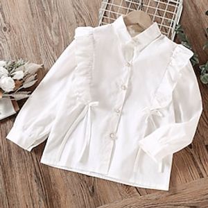 Kids Girls' Back to School Shirt Long Sleeve Solid Color Lace up White Children Tops Spring Summer Fashion Daily School Daily Back to School Loose Fit 3-13 Years miniinthebox