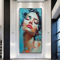 Cool Woman Man Face Figure Oil Painting Wall Picture Portrait Palette Knife Canvas Acrylic Texture Colourful Large Home Decor Lightinthebox - thumbnail