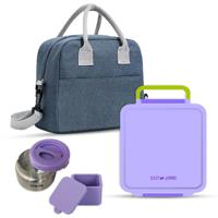 Eazy Kids Jumbo Bento Lunch Box With Lunch Bag And Thermos & Dip Jar- Purple