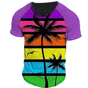 Men's T shirt Tee Graphic Color Block Coconut Tree Crew Neck Clothing Apparel 3D Print Outdoor Casual Short Sleeve Ruched Patchwork Fashion Designer Comfortable Lightinthebox