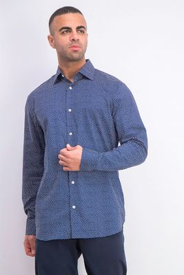 Mens  Standard Fit Long Sleeve Heart Geo Shirt  Medieval Blue