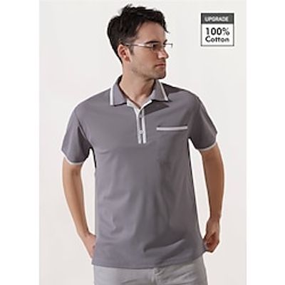 Men's Polo Shirt Button Up Polos Casual Holiday Lapel Short Sleeve Fashion Basic Color Block Patchwork Pocket Summer Regular Fit Gray Polo Shirt Lightinthebox