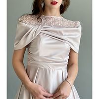 A-Line Evening Gown Elegant Dress Wedding Guest Prom Floor Length Sleeveless Jewel Neck Satin with Ruched Pearls Sequin 2023 Lightinthebox - thumbnail