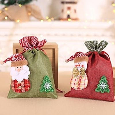 1pc, Christmas Drawstring Portable Gift Bag, Santa Claus Snowman Pattern Gift Packaging Bag, Christmas Decorations, Small Business Supplies, Cheapest Items Available, Clearance Sale. Lightinthebox
