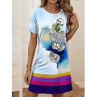 Women's Casual Dress Summer Dress Ombre Leaf Print Crew Neck Midi Dress Short Sleeve Summer Lightinthebox