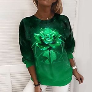 Women's Sweatshirt Pullover Flower Rose Print Casual Sports Holiday 3D Print Active Streetwear Hoodies Sweatshirts  Green Blue Purple miniinthebox