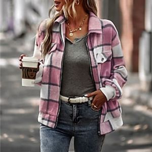 Women's Casual Jacket Active Comfortable Street Style Shacket Zipper Pocket Print Daily Wear Vacation Going out Outdoor Coat Regular Black Blue Pink Fall Winter Zipper Turndown Regular Fit S M L XL Lightinthebox