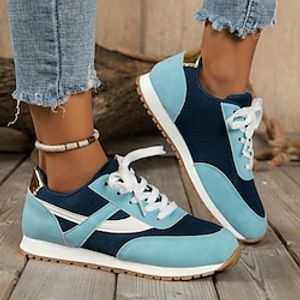 Women's Sneakers Plus Size Platform Sneakers Outdoor Daily Platform Vintage Casual Comfort Running Faux Suede Tissage Volant Lace-up Color Block Black White Blue Lightinthebox