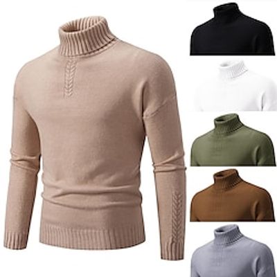 Men's Pullover Sweater Jumper Knit Sweater Ribbed Knit Regular Knitted Plain Turtleneck Keep Warm Modern Contemporary Daily Wear Going out Clothing Apparel Fall Winter Black White S M L Lightinthebox