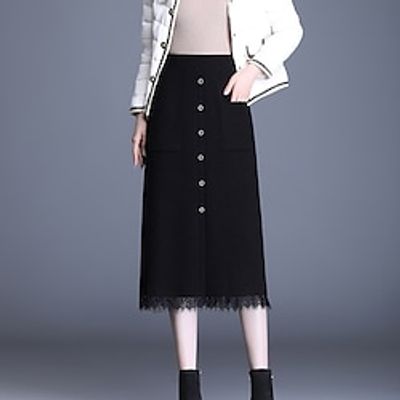 Women's Skirt Long Skirt Midi Black Skirts Lace Pocket Elegant Fashion Casual Street Daily Fall Winter One-Size Lightinthebox Women's Skirt Long Skirt Midi Black Skirts Lace Pocket Elegant Fashion Casual Street Daily Fall Winter One-Size Lightinthebox