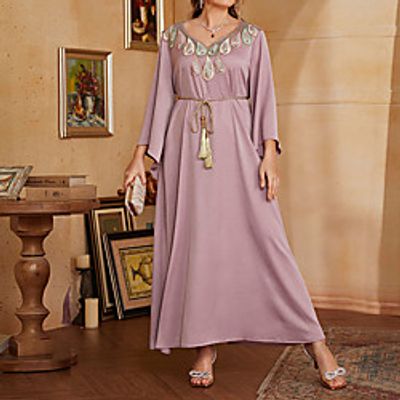 Women's Plus Size A Line Dress Print V Neck 34 Length Sleeve Spring Summer Casual Vintage Maxi long Dress Causal Daily Dress Lightinthebox